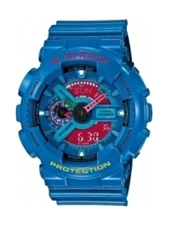 Casio G-Shock Watch Chronograph Battery with Blue Rubber Strap