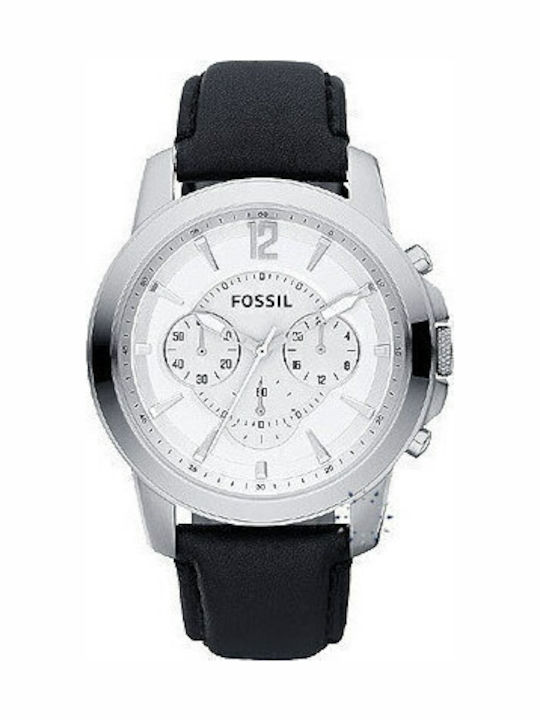 Fossil Ανδρικό Ρολόι 44mm Μπαταρίας με Μαύρο Δερμάτινο Λουράκι