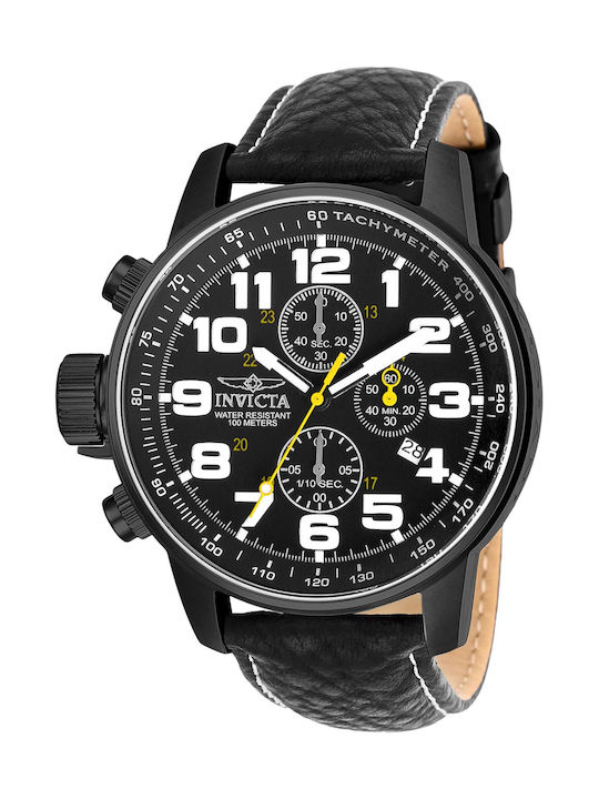 Invicta I-force Ανδρικό Ρολόι 46mm Χρονογράφος Μπαταρίας με Μαύρο Δερμάτινο Λουράκι