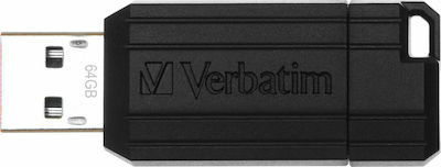 Verbatim PinStripe 64GB USB 2.0 Stick Μαύρο