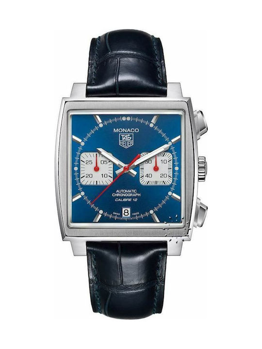 TAG Heuer Часовник Хронограф Автоматичен с Син Кожена каишка