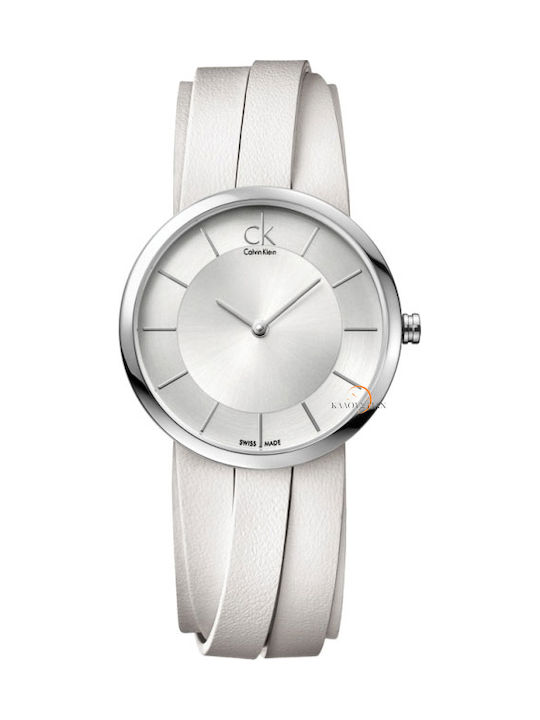 Calvin Klein K2R2M1K6 Watch with White Leather Strap K2R2M1K6