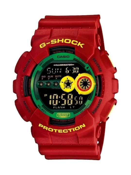 Casio G-Shock Digital Watch Chronograph Automatic with Red Rubber Strap