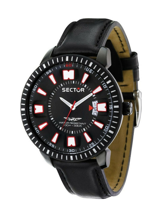 Sector Watch Battery with Black Leather Strap