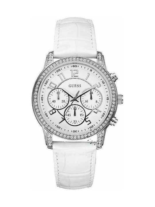 Guess Crystal White Leather Strap