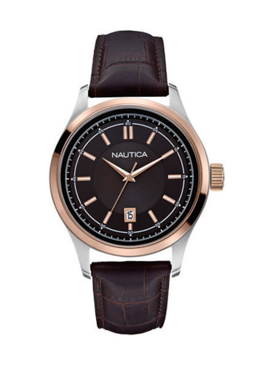 Nautica Watch Battery with Brown Leather Strap