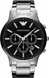 Emporio Armani Ρολόι Χρονογράφος Μπαταρίας με Ασημί Μεταλλικό Μπρασελέ