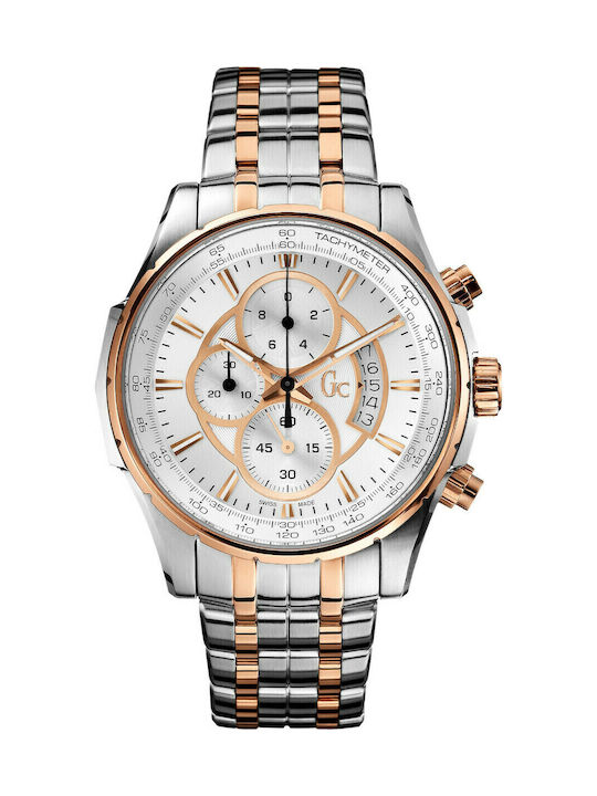 GC Watches Ανδρικό Ρολόι 44mm Χρονογράφος Μπαταρίας με Ασημί Μεταλλικό Μπρασελέ