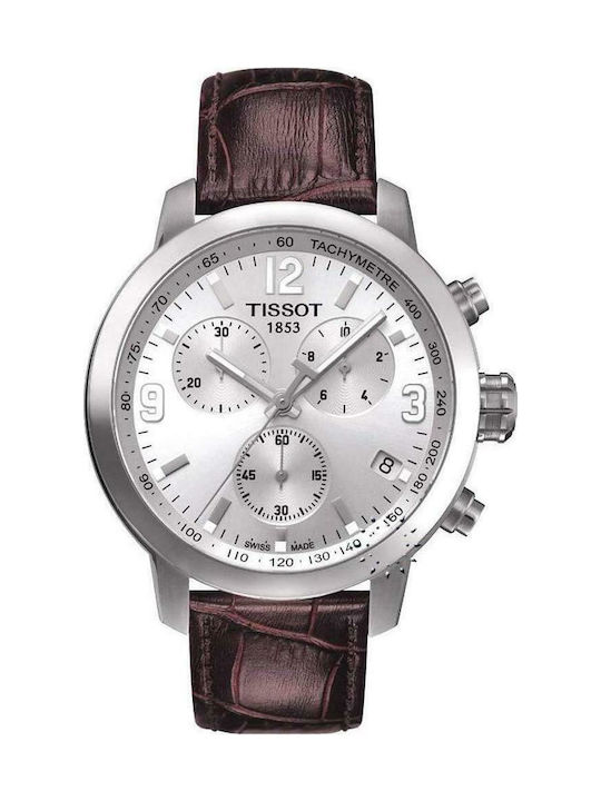 Tissot Ανδρικό Ρολόι 42mm Χρονογράφος Μπαταρίας με Καφέ Δερμάτινο Λουράκι
