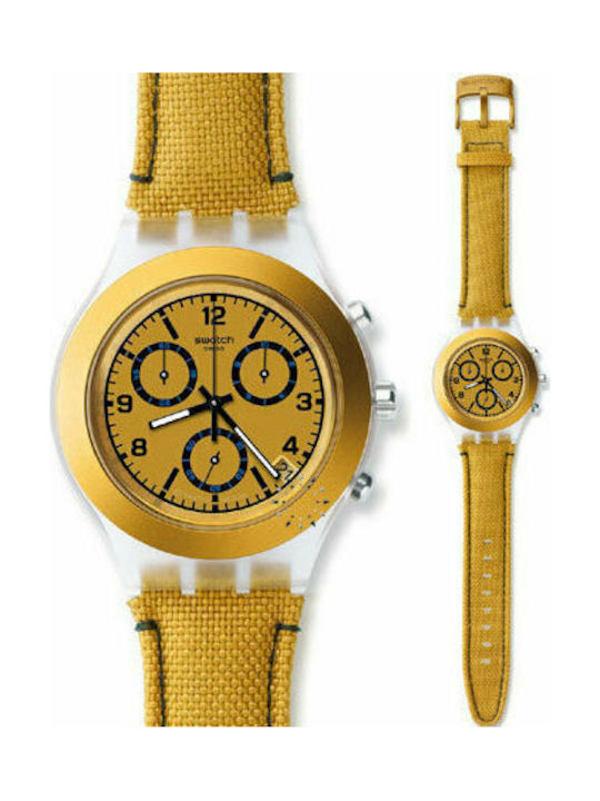 Swatch Chronograph Watch with Fabric Strap Yellow SVCK4069