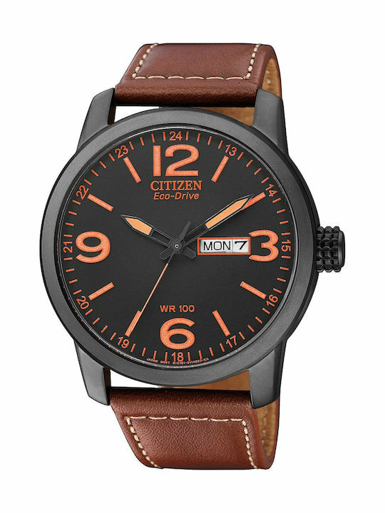 Citizen Ανδρικό Ρολόι 42mm Eco - Drive με Καφέ Δερμάτινο Λουράκι