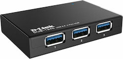 D-Link USB 3.0 4 Port Hub with USB-A Connection and External Power Supply