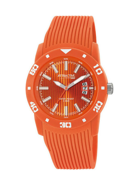 Q&Q Watch with Orange Rubber Strap DB02J009