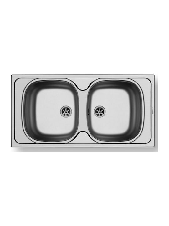 Pyramis Basic E33/33 Drop-In Kitchen Inox Satin Sink L86xW43.5cm Silver