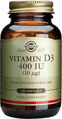 Solgar Vitamin D3 (Cholecalciferol) Vitamina pentru Întărirea Sistemului Imunitar 400iu 100 softgels