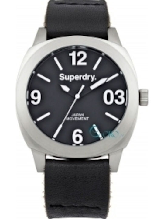 Superdry Ανδρικό Ρολόι 39mm Μπαταρίας με Μαύρο Δερμάτινο Λουράκι