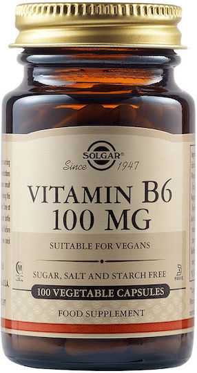 Solgar Vitamin B6 Vitamin für die Gesundheit des Nervensystems 100mg 100 veg. Kappen