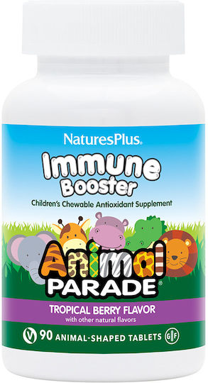 Nature's Plus Animal Parade Kids Immune Booster Multivitamină cu Aromă de Fructe de Pădure Tropicale 90 de Tablete Masticabile