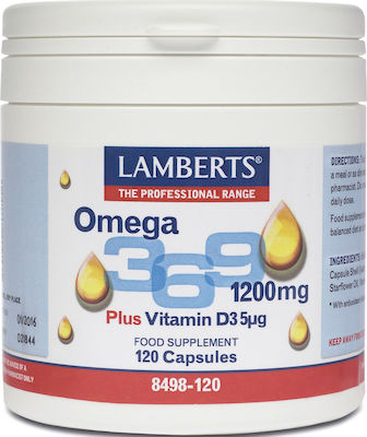 Lamberts Omega 3 6 9 1200mg Plus Vitamin D3 5μg Borage Seed Oil & Olive Oil 1200mg 120 caps