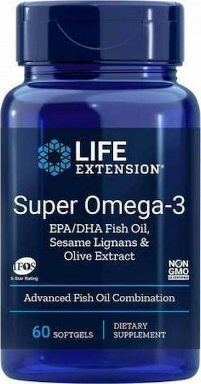 Life Extension Super Omega-3 Fruit Extract Fish Oil EPA/DHA With Sesame Lignans And Olive Fruit Extract 60 softgels