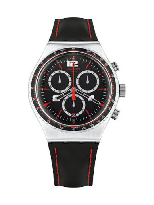 Swatch Uhr Chronograph Batterie mit Schwarz Lederarmband