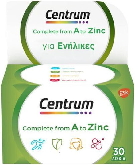Centrum A to Zinc Multivitamin for Energy & Immune System Boost 30 Tablets