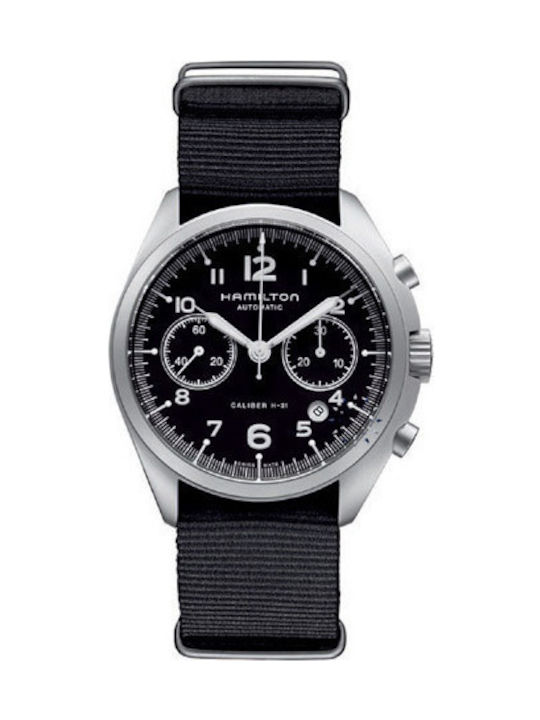 Hamilton Ανδρικό Ρολόι 41mm Χρονογράφος Αυτόματο με Μαύρο Υφασμάτινο Λουράκι