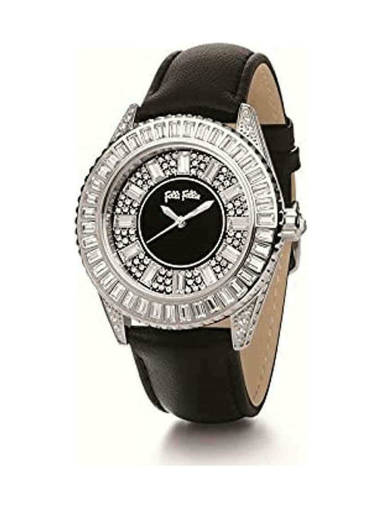 Folli Follie Watch with Black Leather Strap