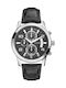 Guess Ανδρικό Ρολόι 44mm Χρονογράφος Μπαταρίας με Μαύρο Δερμάτινο Λουράκι