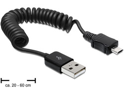 DeLock 83162 83162 Cablu Spiral USB 2.0 la Micro USB 0.6m Negru