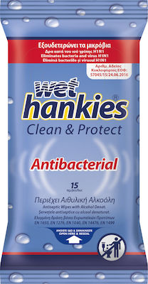 ΜΕΓΑ Wet Hankies Clean & Protect Antibacterial Desinfektionsmittel für Hände 15Stück Natürlich