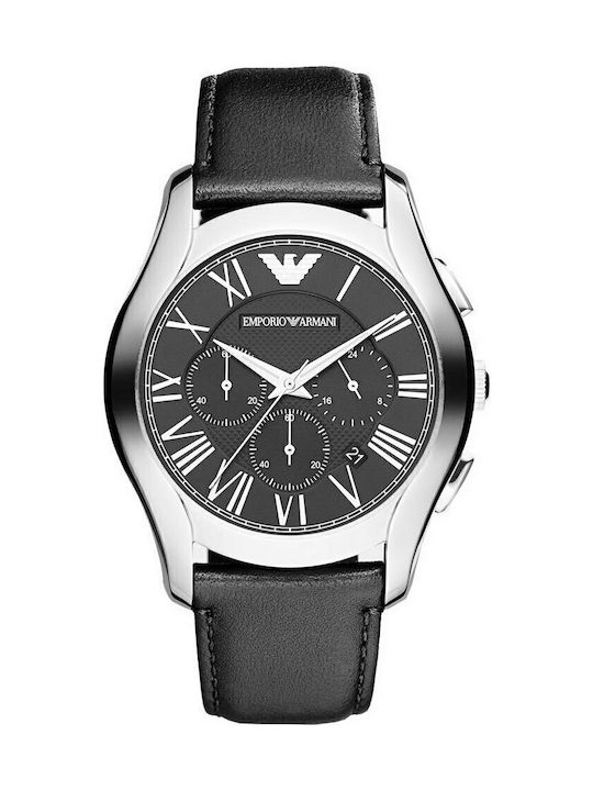 Emporio Armani Watch Chronograph Battery with Black Leather Strap