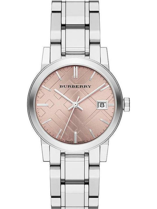 Burberry Γυναικείο Ρολόι 34mm Μπαταρίας με Ασημί Μεταλλικό Μπρασελέ