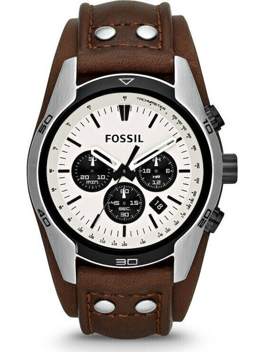 Fossil Herrenuhr Chronograph Batterie mit Braun Lederarmband