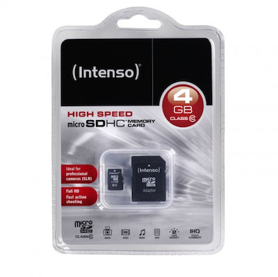 Intenso 3413450 microSDHC 4GB Clasa 10 Viteză mare cu adaptor