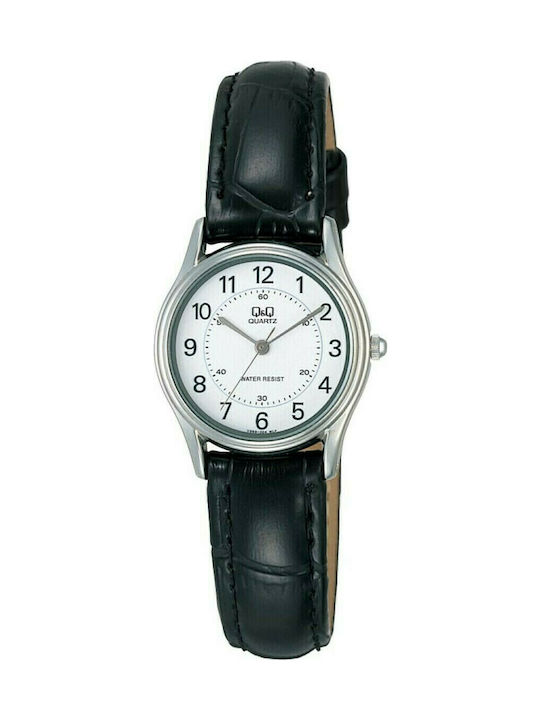 Q&Q Watch with Black Leather Strap VG69J304Y