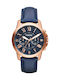 Fossil Men's Watch 44mm Chronograph Battery with Blue Leather Strap