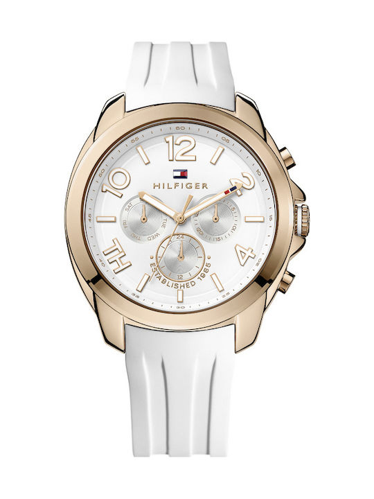 Tommy Hilfiger Damen Uhr Automatisch mit Weiß Kautschukarmband