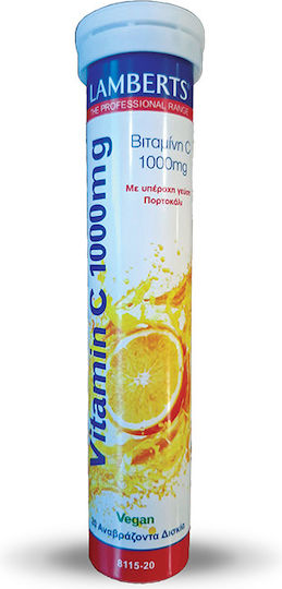 Lamberts Vitamin C Βιταμίνη για Ενίσχυση του Ανοσοποιητικού, τo Δέρμα & Αντιοξειδωτική δράση 1000mg Πορτοκάλι 20 αναβράζοντα δισκία