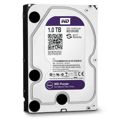 Western Digital Purple Surveillance 1TB HDD Σκληρός Δίσκος 3.5" SATA III 5400rpm με 64MB Cache για Καταγραφικό