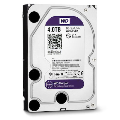 Western Digital Purple Surveillance 4TB HDD Σκληρός Δίσκος 3.5" SATA III 5400rpm με 64MB Cache για Καταγραφικό