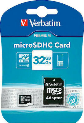 Verbatim Premium microSDHC 32GB Class 10 U1 UHS-I με αντάπτορα