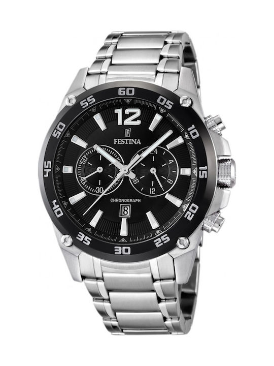 Festina Ρολόι Χρονογράφος Μπαταρίας με Μεταλλικό Μπρασελέ σε Ασημί χρώμα