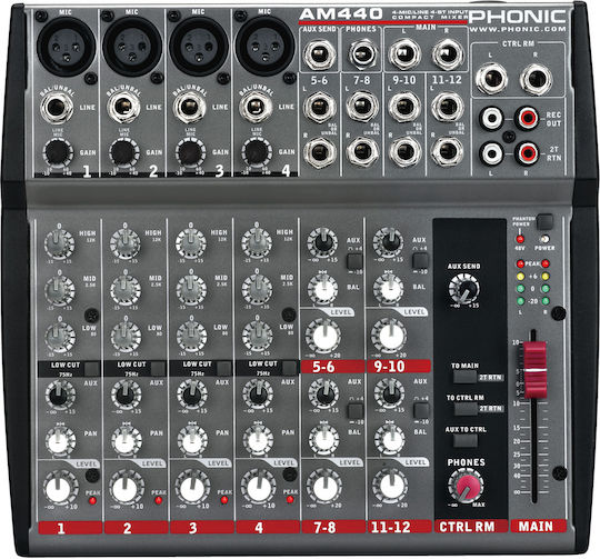 Phonic AM 440 Analog Console 12 Channel with Phantom Power & 4 XLR Input