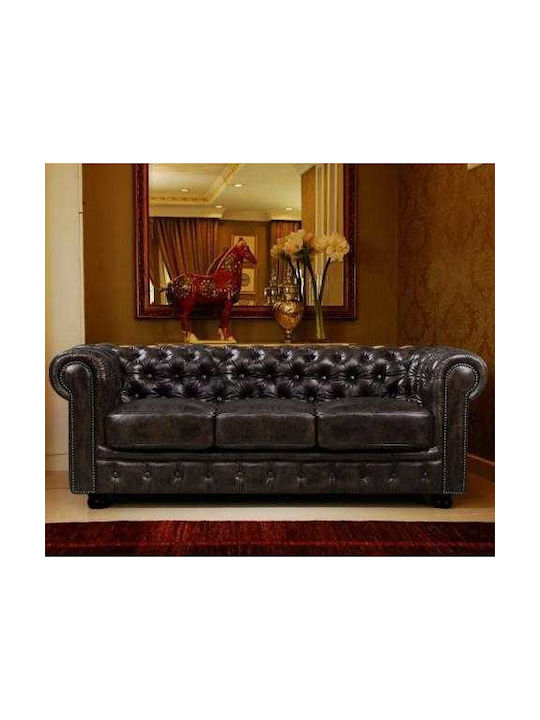 Woodwell Chesterfield Dreisitzer Sofa Echtes Leder Braune 201x92x72cm E9574,3