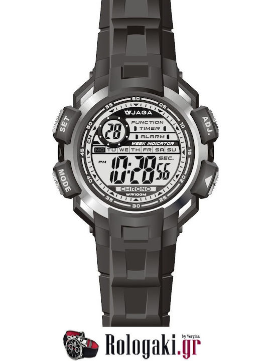 Jaga Digital Men's Watch 46mm Battery with Black Rubber Strap
