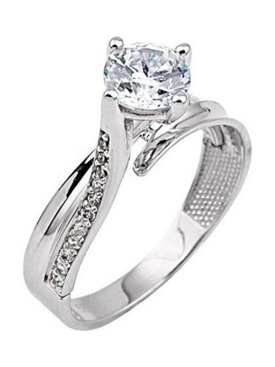 White Gold Single Stone Ring K9