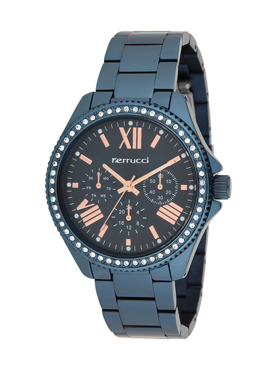 Ferrucci Watch Chronograph with Blue Metal Bracelet