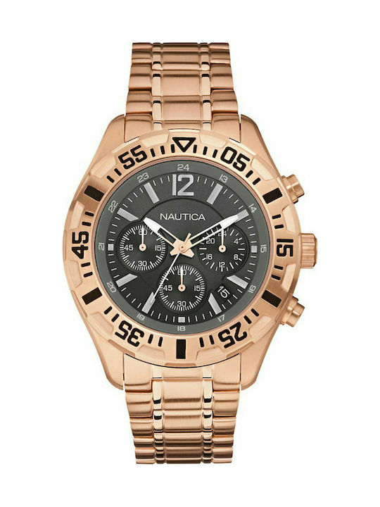 Nautica Watch Chronograph Battery with Pink Gold Metal Bracelet