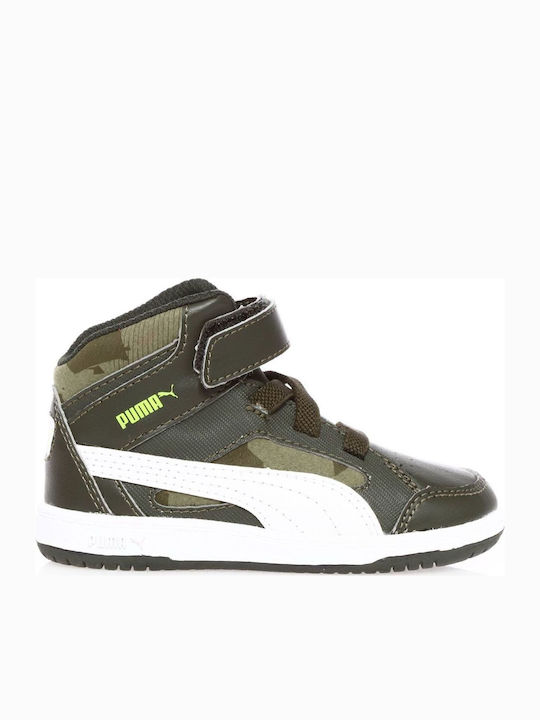 Rebound V2 Hi Kids Sports Shoes Basketball with Hoop & Loop Closure Khaki